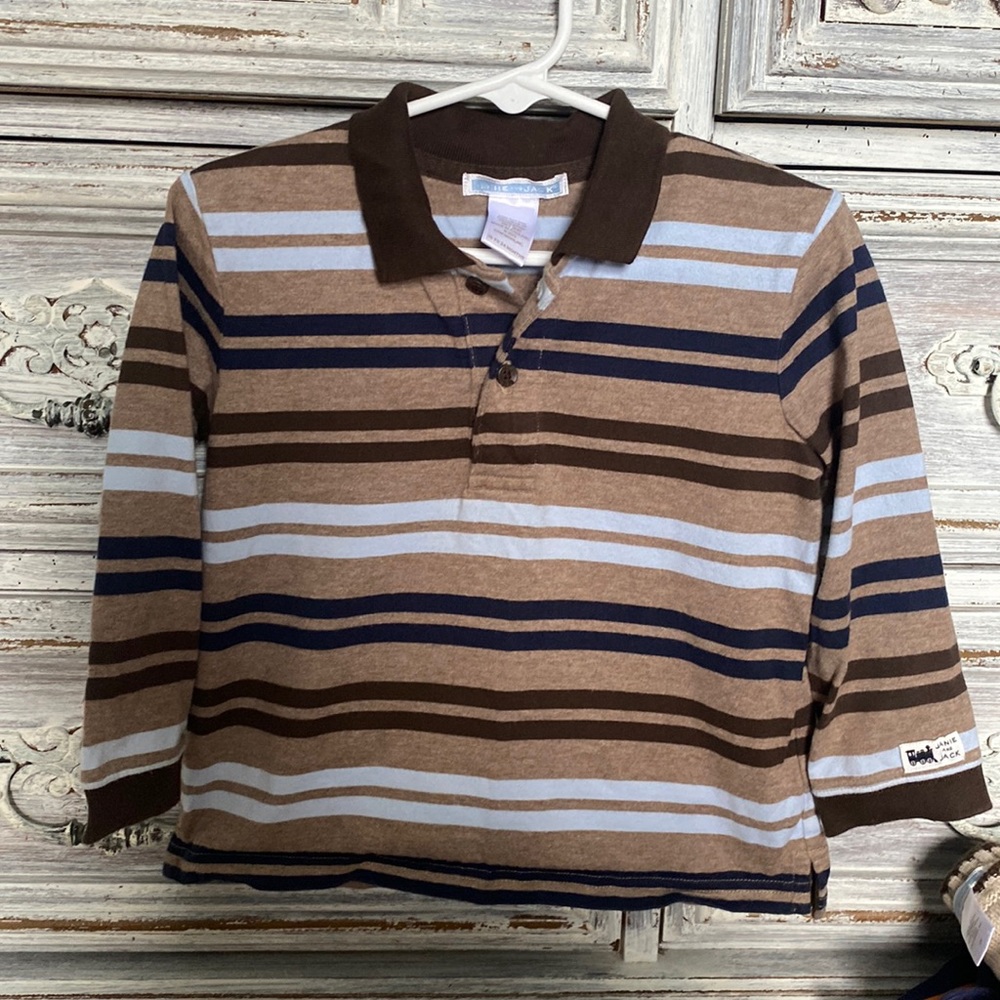 Janie and Jack boys shirt 18-24 months brown blue stripes 2 button collar